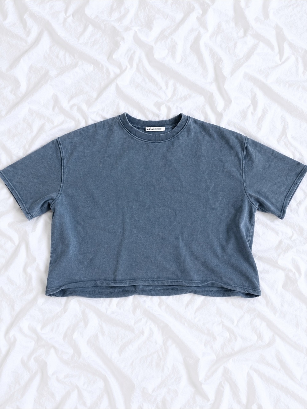 Zara Washed Slate Cropped Crew Tee